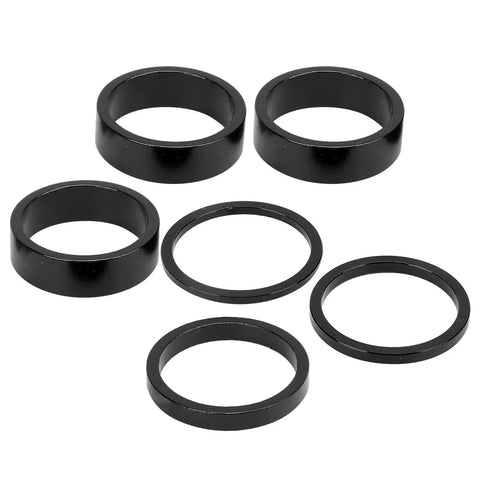Six Piece Aluminum Bike Headset Spacer Set With 2mm 3mm 5mm And 10mm Heights For Twenty Eight Point Six Millimeter Forks One And One Eighth Inch Stems Black