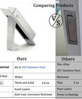 Heavy Duty Satin Nickel Pocket Door Handles Featuring Flush Edge Pull Design With Self Retracting Glide For No Sweat Indoor Outdoor Install Plus Tough As Nails 304 Stainless Steel Construction And Sleek Vibe compared to inferior zinc alloy handles.