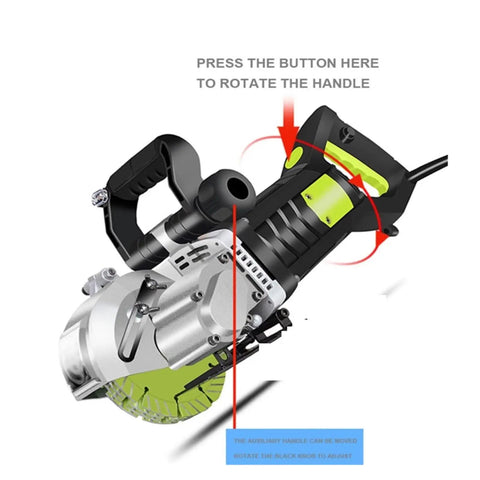 Badass Heavy Duty Electric Slotting Machine And Groove Cutter With Dustproof Brushless Motor showing adjustable handle and cutting blade.