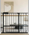 Walk Through Baby Gate For Stairs, Adjustable 38.5 To 43.5 Inch Wide, Pressure Mounted Safety Gate, Black metal gate in living room
