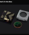 Snap On Variable ND Filter For iPhone 17 Pro And Pro Max Ultra Lightweight 11.2g Deco Mount box and case with filter visible.