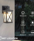 Motion Sensor Wall Sconces Two Pack Dusk To Dawn Outdoor Front Porch Lights Waterproof Auto Night Lighting With Motion Activated Full Brightness Then Dim To Low After One Minute waterproof design in rain.