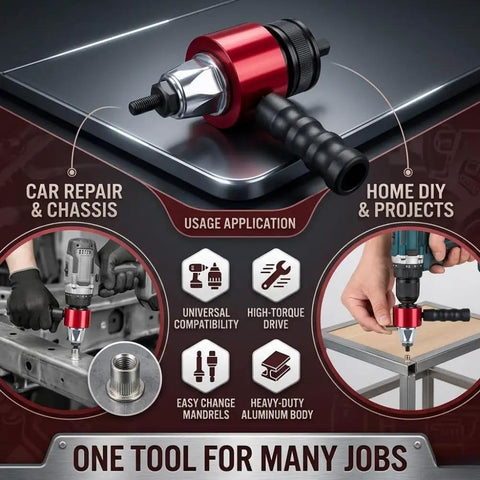 Turn Your Drill Into A Dope Automatic Rivet Nut Gun Kit M3 To M8 with features and usage applications displayed