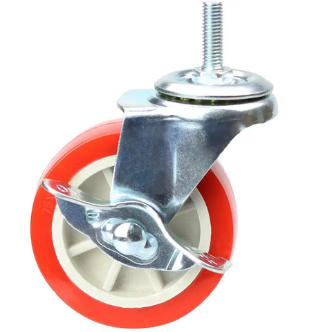 Smooth Operator Ball Bearing 3 Inch Swivel Caster Wheel with brake and M8 threaded stem for carts, heavy duty rubber construction.