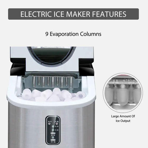 Hassle Free Countertop Ice Maker Machine Rolling Out Twenty Six Pounds Of Fresh Cubes Daily serving ice in under ten minutes showing nine evaporation columns.