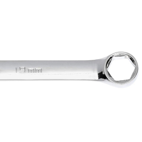 Close-up of a 14mm 6 Point Combination Wrench With Off Corner Loading Box End For Secure Hex Fastener Fit, polished finish.