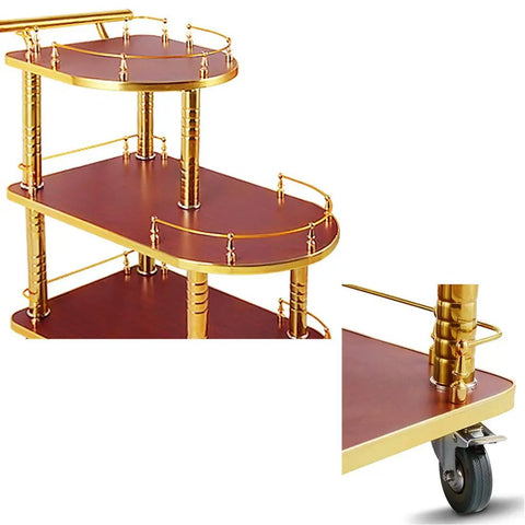 Top Tier Three Tier Kitchen Storage Trolley Cart Built Tough With Durable Wood Panels And Smooth Gliding Casters, detailed view of shelves and caster.