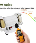 Heavy Duty Dual Wheel Bench Polisher With 120 Watt Copper Motor Cranking Out 3000 Rpm shows noise level reading at 50dB.