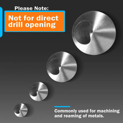 Four sizes of metal countersink bits for machining and reaming, not for direct drill opening, shown on a dark background.