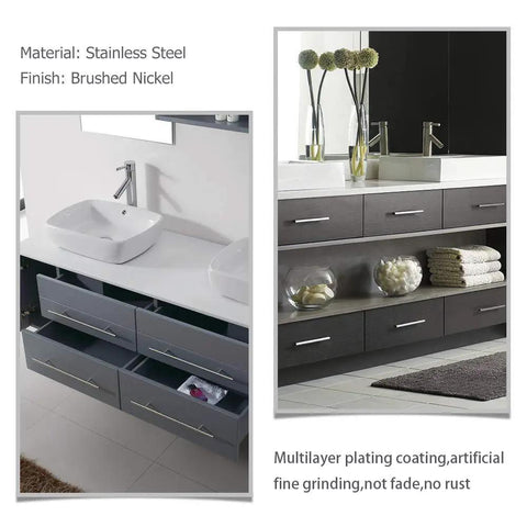 5 Pack Brushed Nickel T Bar Cabinet Knobs 2 Inch Heavy Duty Stainless Steel Kitchen Drawer Pulls Bathroom Vanity Hardware in modern bathroom.