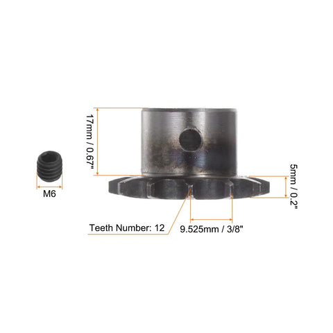 Beefy 12 Tooth Roller Chain Sprocket With Three Eighths Inch Pitch 15mm Bore A3 Carbon Steel Motor Drive Gear DIN ISO 06B