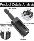 Tough As Nails Wood Plug Cutter Drill Bit Set Featuring Four Slick Cutting Heads And One Quarter Inch Hex Shank For Fast Clean Dowel Holes In Hardwood Or Plywood Carpentry Jobs, showing carbon steel hex shank.