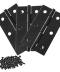 Top Tier Black Metal Butt Hinges, Smooth Folding Action Measures Two Point Three Six By One Point Four Two Inches with screws.