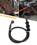 Braided Stainless Steel Motorcycle Brake Line 60cm 23.6in Hydraulic Clutch Oil Pipe Replacement For ATV Dirt Bike Pit Bike Motorbike Durable Rust-Resistant Banjo Ends shown installed and coiled