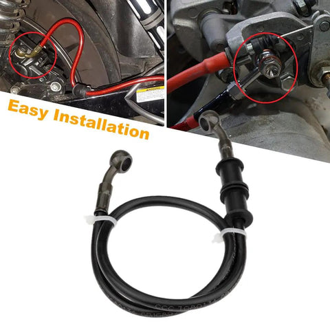 Braided Stainless Steel Motorcycle Brake Line 60cm 23.6in Hydraulic Clutch Oil Pipe Replacement For ATV Dirt Bike Pit Bike Motorbike Durable Rust-Resistant Banjo Ends shown installed and coiled