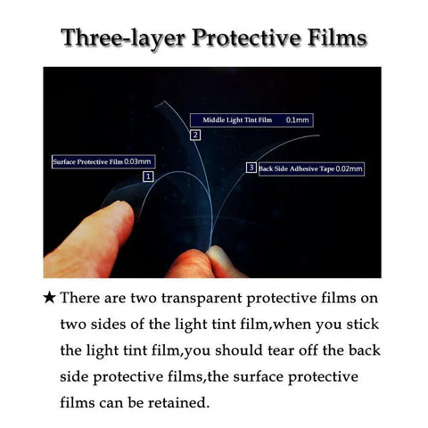 Three-layer protective film diagram for Red Tint Car Light Tint Film 48x12 Inch Self Adhesive Vinyl Wrap For Headlights.
