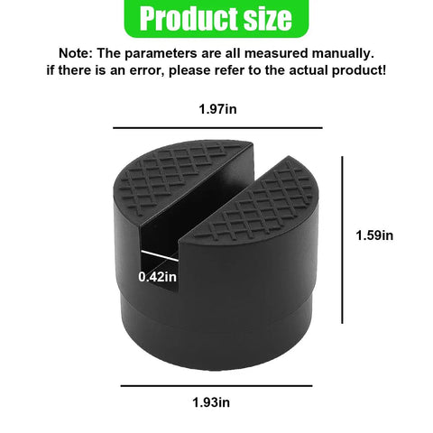 Rubber Jack Pad For Universal Rail Pinch Weld Protection And Anti Slip Floor Jack Stand Pad Adapter For Safer Vehicle Lifts Heavy Duty Jack Pad Tool One Pack showing size and design details