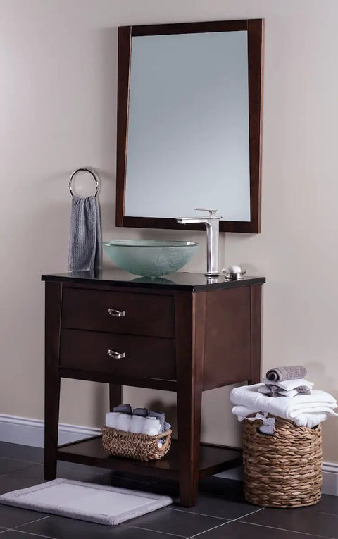 Gelo Glass Vessel Bathroom Sink With Frosted Round Bowl Dope Scratch Resistant Tempered Glass Above Counter Installation on vanity