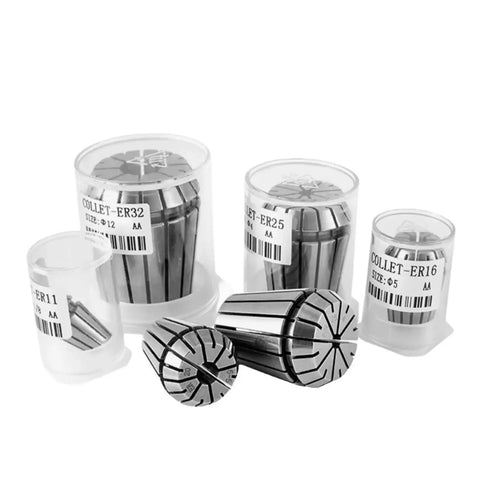 High Precision ER Collet Set 0.005mm Tolerance CNC Milling Tool Clamp Chuck Grip Secure Fit For Routers Lathes And Fast Machining Work in clear containers.