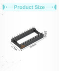 Close-up of a DIP IC Chip Socket Adapter showing dimensions 17.7mm x 35.5mm, focus keyword: DIP IC Chip Socket Adapter Kit With Seventeen Pieces 28 Pin 15.24 mm Row Pitch And 2.54 mm Pitch For Breadboard Projects And PCB Design