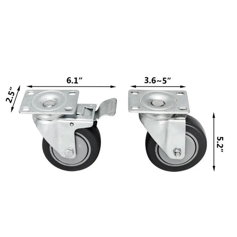 Heavy Duty Polyurethane Caster Wheels 20 Pack Swivel Stem Casters Built Tough For Daily Hauls With Drop In Replacement and High Load Capacity For Warehouse Carts and Workstations, showing 4-inch wheels and dimensions.