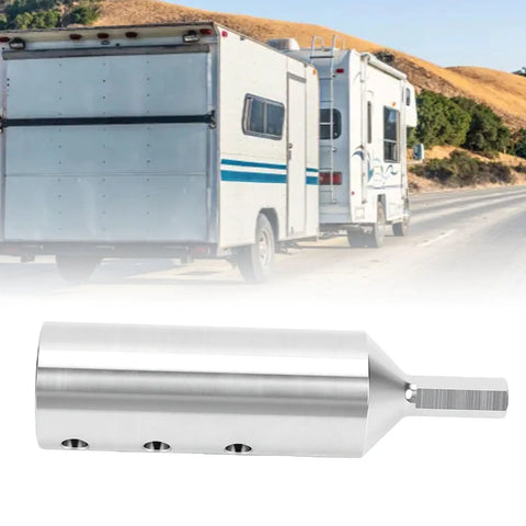 Kickass Heavy Duty Stainless Steel Electric Drill Adapter for Trailer Jack with 1/2 Inch Socket Bit, shown beside RV in use.
