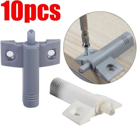 Soft Close Drawer Hinge Dampers 10 Pack No-Fuss Quiet Cabinet Door Closer for Kitchen and Bathroom, gray and white shown