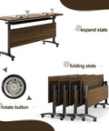 Smooth Rolling Folding Conference Table With Heavy Duty Casters Quick Collapsible Meeting Desk For Corporate Training in expanded and folded states.