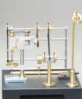 Old School Transmission System Kit For SE Series Mini Workshop Models Hands On DIY Steam Engine Build Set Functional Brass And Stainless Steel Mechanisms 27 Piece Collectible Industrial Display For Adults Retro Tech Gift, showcasing a detailed brass and steel transmission setup.