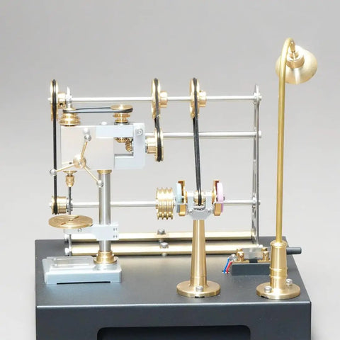 Old School Transmission System Kit For SE Series Mini Workshop Models Hands On DIY Steam Engine Build Set Functional Brass And Stainless Steel Mechanisms 27 Piece Collectible Industrial Display For Adults Retro Tech Gift, showcasing a detailed brass and steel transmission setup.