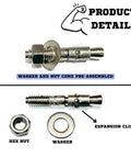 Beefy Heavy Duty 304 Stainless Wedge Anchors For Concrete And Masonry, Rust Resistant Expansion Bolts, shown with hex nut and washer