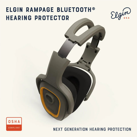 Rampage Bluetooth Hearing Protection Headphones With 25 dB NRR, OSHA Compliant, Noise Isolating Microphone, 40 Plus Hour Battery, IP65 Rated, Built For Construction, Landscaping, And Industrial Work