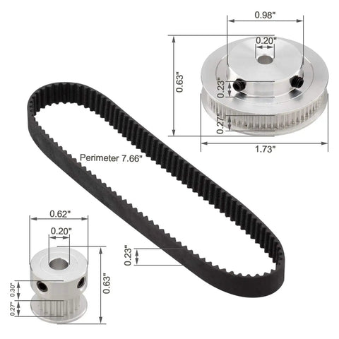 Built Tough GT2 Timing Pulleys With Precision Cut Teeth And Solid Aluminum Housing Run Crazy Smooth For Total Zero Slip On Any 3D Printer Or CNC Motion System Upgrade Project with dimensions