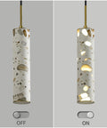 Modern Cement Pendant Lights, Hanging Lamp for Kitchen Island, 6000K, 2 Pack with gold accents off and on display.
