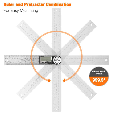 Kickass Digital Angle Finder And Protractor 7 Inch Stainless Steel Measuring Ruler With Bright LCD Display for precise measurement and protractor use.