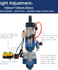 Heavy Duty Pneumatic Punch Press Desktop Sheet Metal Hole Puncher With Adjustable Cylinder Stroke showing height adjustment instructions.