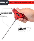 Nine Piece T Handle Torx Wrench Set Tamper Proof T10 To T50 Built From S2 Steel For Maximum Strength Dual Arm Design Lets You Use Short Or Long Reach In Tight Spaces Heavy Duty Pro Grade Tool Set, long arm view