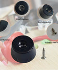 Top Shelf Non Slip Rubber Feet With Stainless Steel Screws, Heavy Duty Anti Skid Bumpers For Countertops And Cabinets, Zero Scratch Drama, Rock Solid Kitchen Savers, 20 Piece Set, detailed view of black rubber foot with stainless screw.