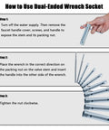 Steps on using All In One Spark Plug And Plumbing Wrench Set Dual Ended Socket Wrenches for tight spaces, home DIY tasks.