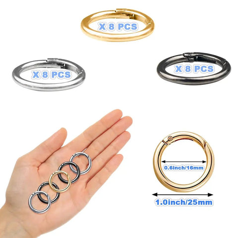 24 Pack Mini Locking Carabiners For Keychains Rings 1.0 Inch Small Clips Handy Bulk Set In Black Silver Gold For Purses Bags DIY Crafts