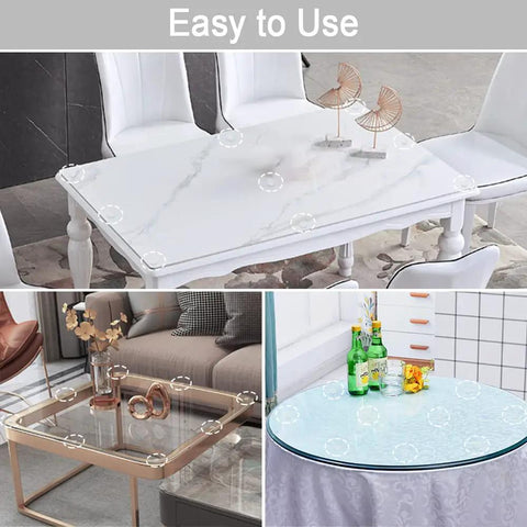 Ultra Soft Glass Table Top Bumpers Set of 20 No Slip Pads for Glass Tables, Transparent Non Adhesive Rubber Cushions in use