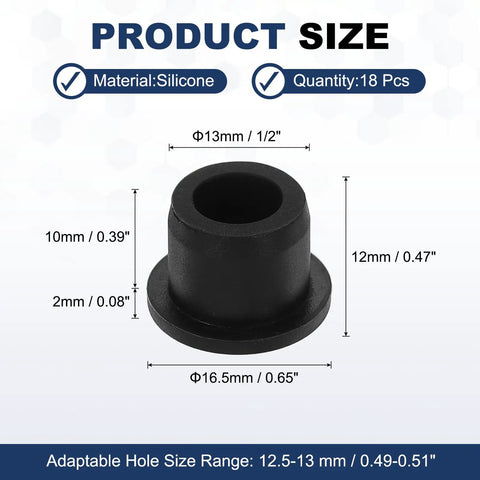 18 Pack T Shaped Silicone Plugs 13.3mm One Half Inch Dia Snap In Hole Seals For Twelve Point Five To Thirteen Millimeter Holes Rubber Waterproof Stoppers
