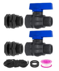 2 Pack 3/4 Inch GHT PVC Rain Barrel Spigot Kit With Ball Valves, Bulkhead Adapters, And Tape for Leak-Proof Drainage