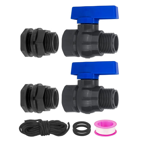 2 Pack 3/4 Inch GHT PVC Rain Barrel Spigot Kit With Ball Valves, Bulkhead Adapters, And Tape for Leak-Proof Drainage