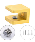 4 Piece Glass Clamp Set Solid Brass Brushed Gold Shelf Support Brackets Clips Square Shape for Eight to Ten Millimeter Glass Panels