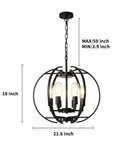 Black Globe Pendant Lights With Six Lights, Adjustable Ceiling Hanging Chandeliers For Kitchen, Dining Room, 21.6 inches