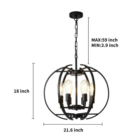 Black Globe Pendant Lights With Six Lights, Adjustable Ceiling Hanging Chandeliers For Kitchen, Dining Room, 21.6 inches