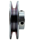 Side view of One And One Eighth Inch Bore 4 Inch Outside Diameter V Belt Pulley One Groove Web Sheave Carbon Steel Zinc Plated for A B 5L 4L Belts
