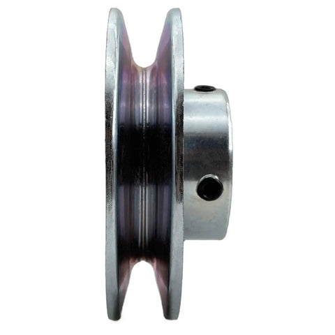 Side view of One And One Eighth Inch Bore 4 Inch Outside Diameter V Belt Pulley One Groove Web Sheave Carbon Steel Zinc Plated for A B 5L 4L Belts