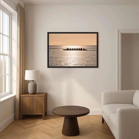 Sunset Rowing Team Canvas Print With Ocean Silhouette Minimalist Wall Art For Living Room And Office Dope Multiple Size Options Framed Poster In Black 24x36 Trendy Home Decor For Modern Spaces